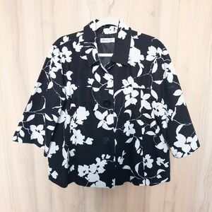 Coldwater Creek Womens Floral Jacket Size L Black White Textured Classic Chic